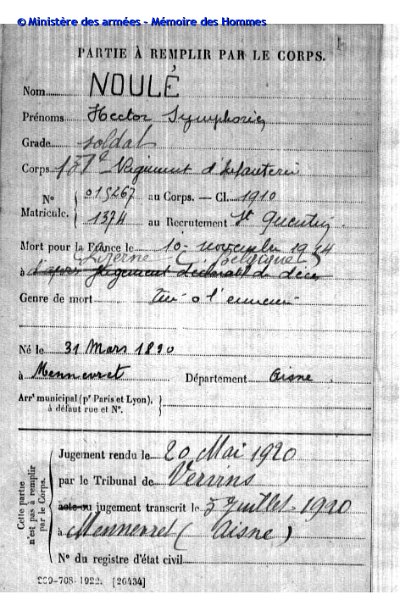 NOLET2.JPG - NOLET (NOLÉ) Hector Symphorien du 151e régiment d'infanterie...Mais sa fiche de décès précise qu'il était au 137e régiment d'infanterie.