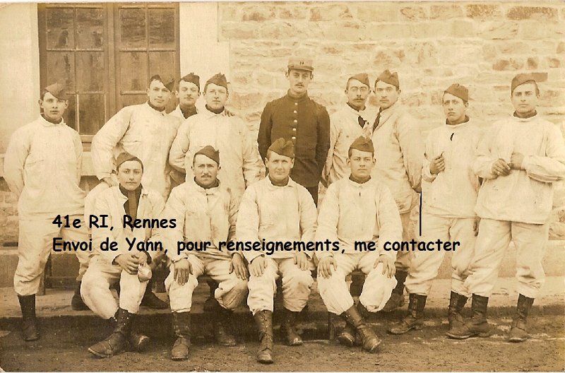 regiment41 19.jpg - Photo N° 19 : Envoi de Yann : " Photo prise à Rennes de l'escouade du 41 à laquelle appartenait mon grand-père, Pierre Juban. Sur celle-ci, il est debout, le deuxième en partant de la droite. "