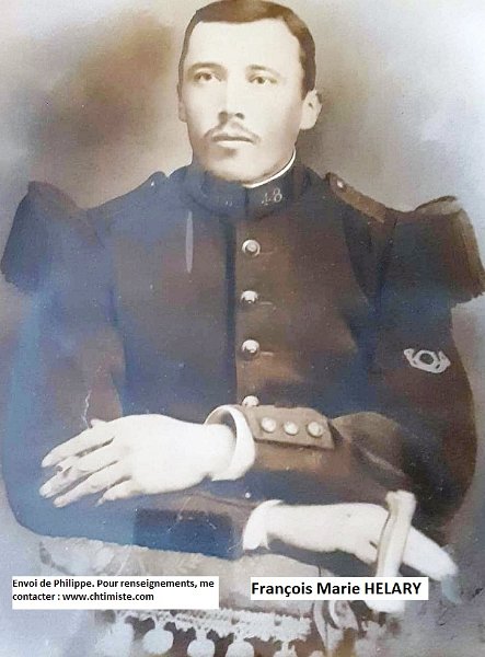 HELARY.jpg - François Marie HELARY né le 17/08/1886 à Saint-Péver, disparu le 30 août 1914 à Tourteron dans les Ardennes. En tenue du 48ème régiment d'infanterie de Guingamp. A incorporé le 248 ème RI lors de son départ au front.  