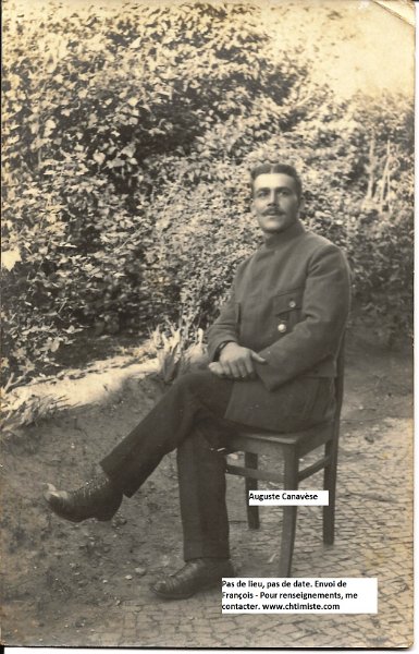 58eRI Canavèse.jpg - Auguste Canavèse, né le 22 septembre 1894 à Marseille. Engagé volontaire en 1913 - 58e régiment d'infanterie en 1914. Prisonnier successivement à Koenigsbrück, Riesa en 1915, Golzern, Wahren, Borna en 1917, Chemnitz en 1918 - Soldat traducteur.