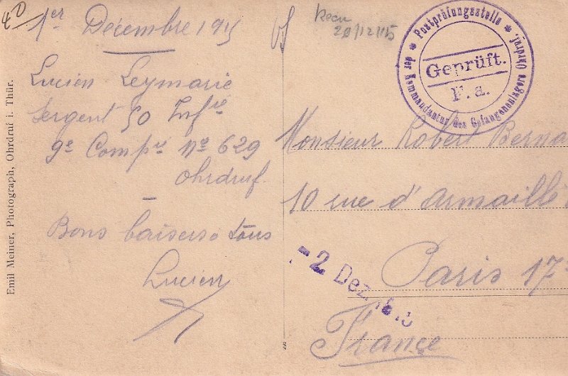 01 12 1915b.jpg - 11 verso : Camp d'Ohrdruf - Novembre 1915