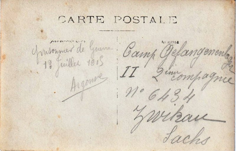 zinckau Inconnu2b.JPG - Inconnu n° 2 verso du camp de Zwickau, juillet 1915 - Merci à Blandine.