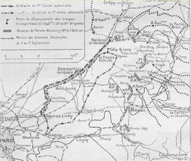 Titre : Taxis de la Marne : Carte exacte de la concentration - Description : Taxis de la Marne : Carte exacte de la concentration